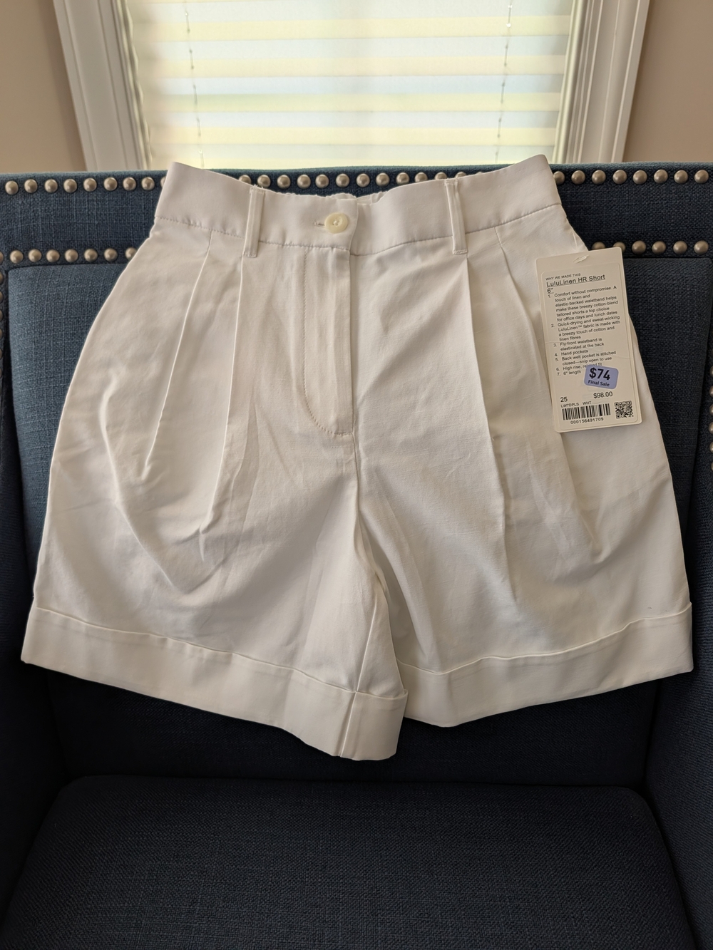 LULULEMON LuluLinen White Pleated High-Rise Shorts